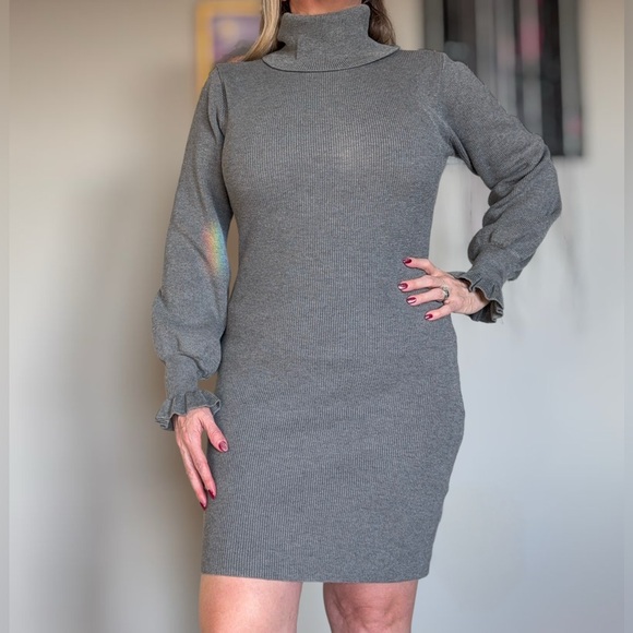 Elegant Gray Turtleneck Sweater Dress - Picture 2 of 13